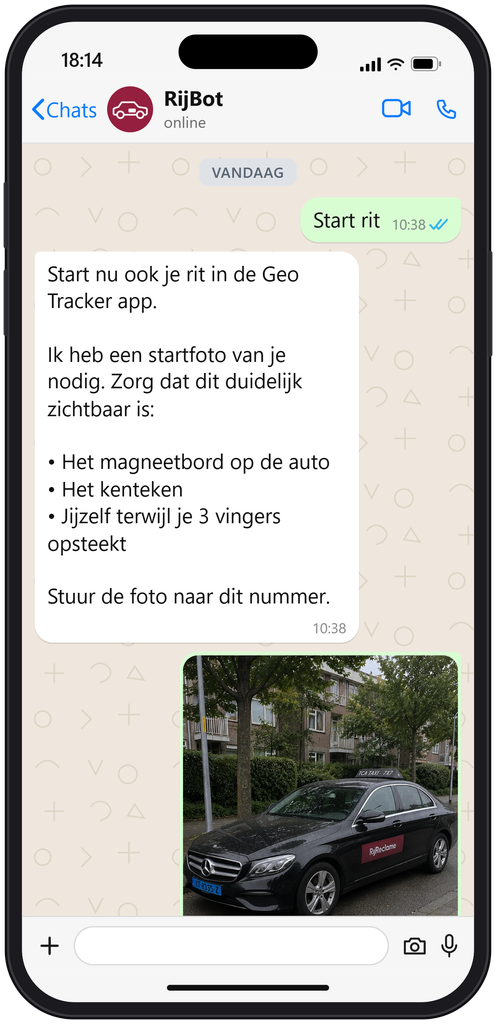 RijBot vraagt na start rit om een startfoto